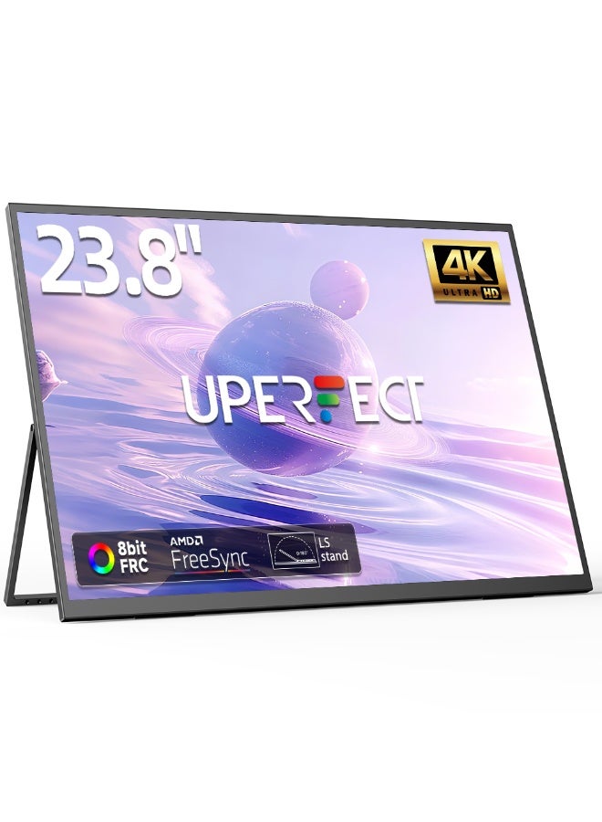 UPERFECT Portable Monitor for Laptop 23.8 Inch 3840*2160 QLED 4K 60 Hz USB C & Mini HDMI Port Second Screen /Phone/Game Console, VESA Mountable