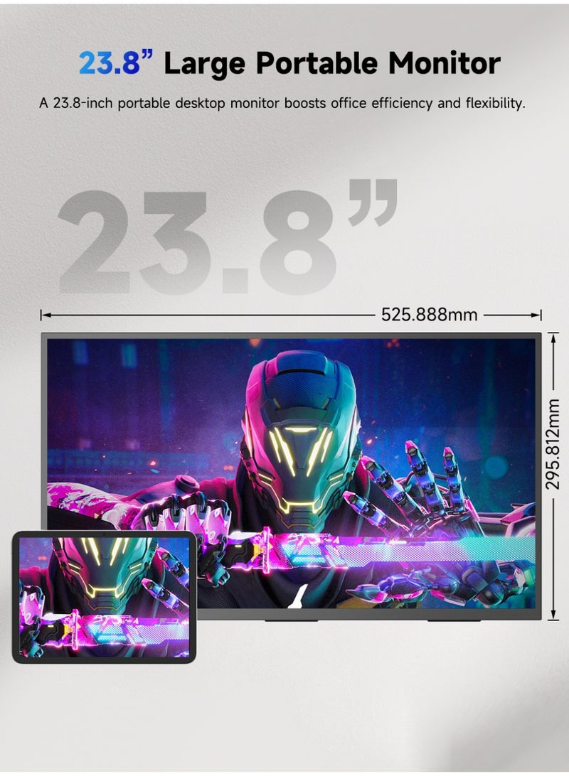 أوبيرفكت شاشة محمولة UPERFECT للكمبيوتر المحمول 23.8 بوصة 3840*2160 QLED 4K 60 هرتز USB C ومنفذ Mini HDMI شاشة ثانية/هاتف/وحدة تحكم ألعاب، قابلة للتركيب على VESA - Image 4