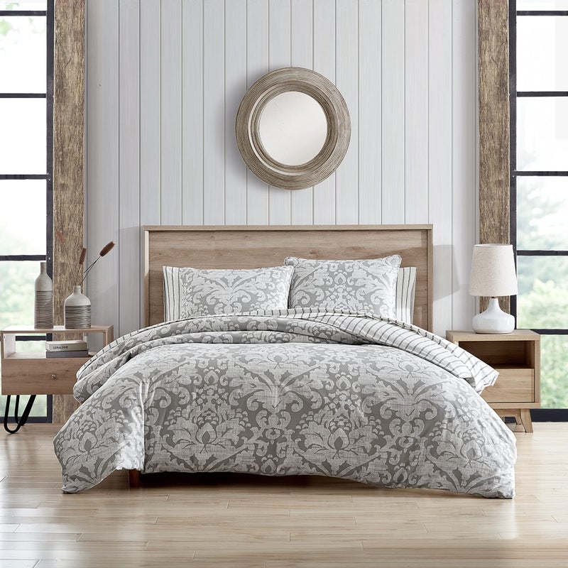 Stone Cottage King Duvet Cover Set Reversible Cotton Sateen Bedding with Matching Shams Ideal Bedding Set Camden Grey King