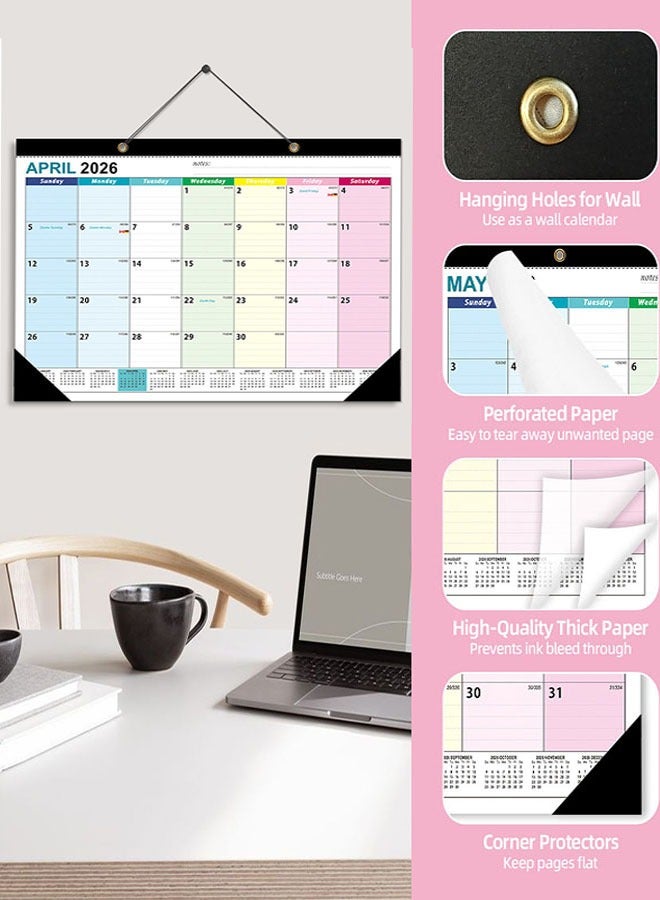 تقويم مكتبي 2026 - تقويم حائطي من يناير 2026 إلى يونيو 2027، تقويم شهري كبير بحجم 17 × 12 بوصة مع غطاء شفاف مقاوم للماء لتنظيم مكتب المنزل أو المدرسة أو المكتب - Image 2