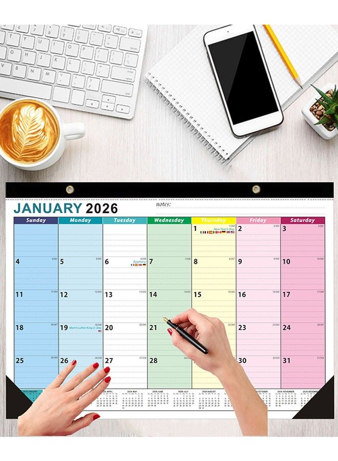 تقويم مكتبي 2026 - تقويم حائطي من يناير 2026 إلى يونيو 2027، تقويم شهري كبير بحجم 17 × 12 بوصة مع غطاء شفاف مقاوم للماء لتنظيم مكتب المنزل أو المدرسة أو المكتب - Image 5