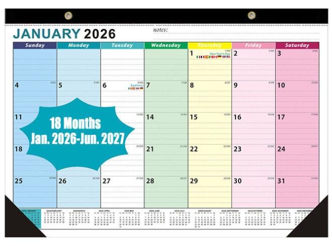 2026 Desk Calendar - Wall Calendar from Jan. 2026 to Jun. 2027, Large 17" x 12" Desktop Monthly Calendar with Clear Waterproof Cover for Home School Office Desk Top Organizing - Image 1