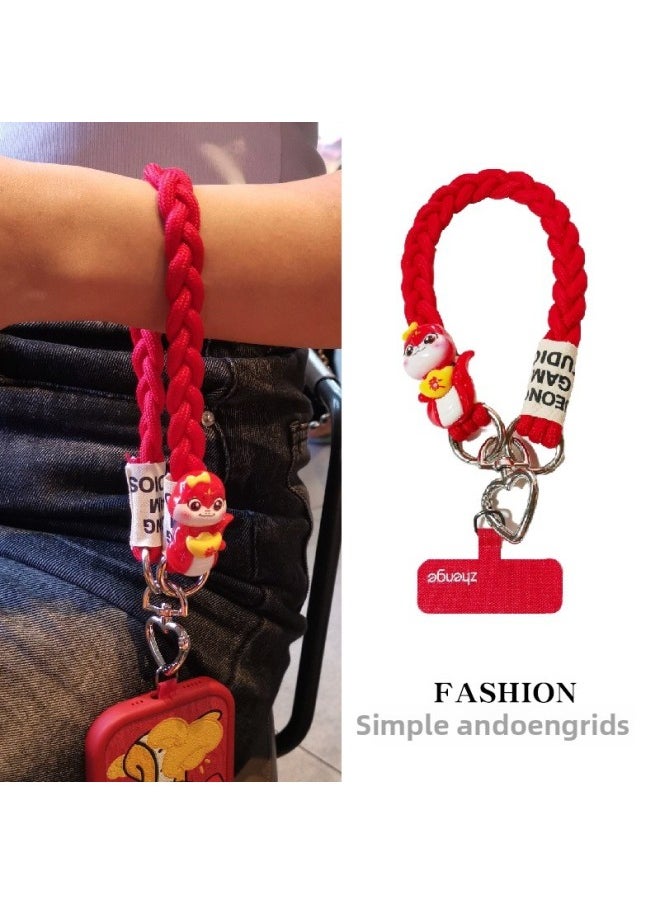 Generic - 2025 Year Red Mobile Phone Lanyard Wrist Ins Festive Cute Year Of The Snake Pendant Short And Strong Braided Rope-Specifications Support Image Upload:Wrist Style [red] Yuanbao Snake Red Three-strand Braided Lanyard + Red Long Clip + Silver Love Buckle - Image 1