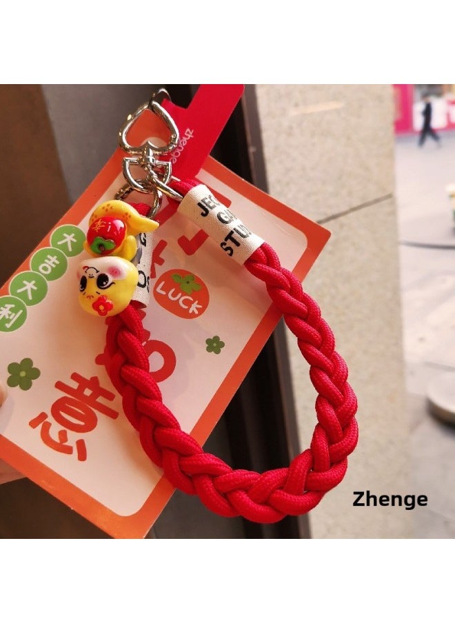 Generic - 2025 Year Red Mobile Phone Lanyard Wrist Ins Festive Cute Year Of The Snake Pendant Short And Strong Braided Rope-Specifications Support Image Upload:Wrist Style [red] Yuanbao Snake Red Three-strand Braided Lanyard + Red Long Clip + Silver Love Buckle - Image 1