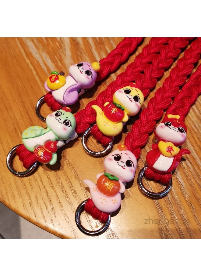 Generic - 2025 Year Red Mobile Phone Lanyard Wrist Ins Festive Cute Year Of The Snake Pendant Short And Strong Braided Rope-Specifications Support Image Upload:Wrist Style [red] Yuanbao Snake Red Three-strand Braided Lanyard + Red Long Clip + Silver Love Buckle - Image 1