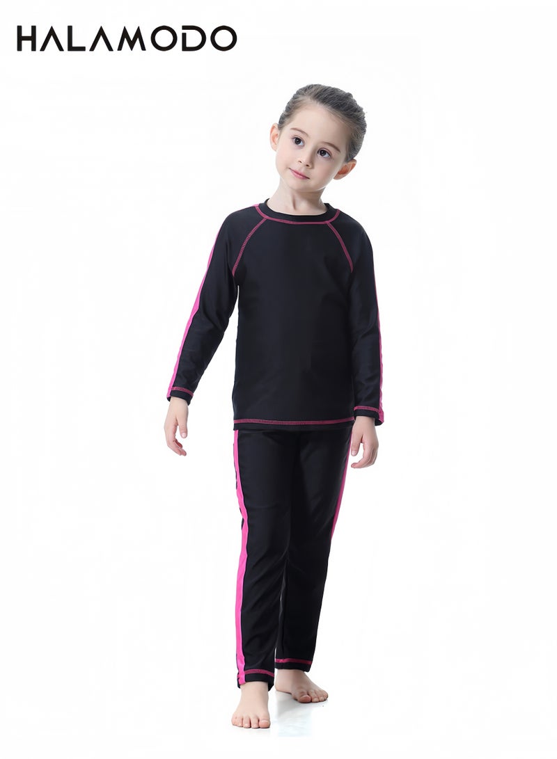 Halamodo Modest Full Coverage Swimsuit 3 Pieces Set, Long Sleeve Rash Guard Top + Long Swim Pants + Swimming Cap, UPF 50+ UV Protection Quick Dry Conservative Swimwear for Kids Beach Pool - Image 5