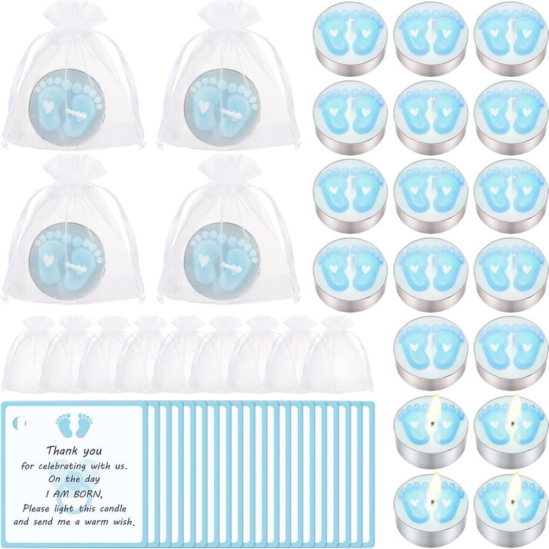 Treela 20 Sets Baby Shower Party Favors Tea Lights Candles for Guests Cute Baby Feet Shaped Burning Thank You Tags Return Gifts for Baby Shower(Blue) - Image 1