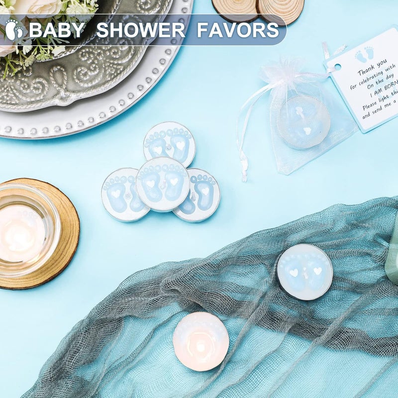 Treela 20 Sets Baby Shower Party Favors Tea Lights Candles for Guests Cute Baby Feet Shaped Burning Thank You Tags Return Gifts for Baby Shower(Blue) - Image 3