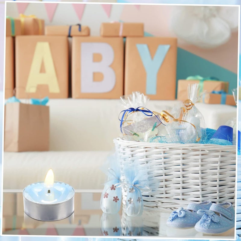 Treela 20 Sets Baby Shower Party Favors Tea Lights Candles for Guests Cute Baby Feet Shaped Burning Thank You Tags Return Gifts for Baby Shower(Blue) - Image 4