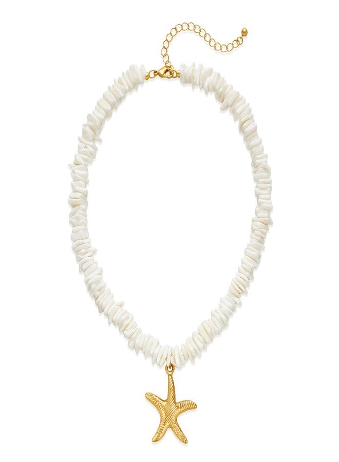 HolidayQbee Gold Starfish Pendant Necklace For Women Starfish Necklace With White Beach Puka Shell Chain Necklace Starfish Choker Necklace Ocean Beach Beaded Fashion Chic Jewelry - Image 1