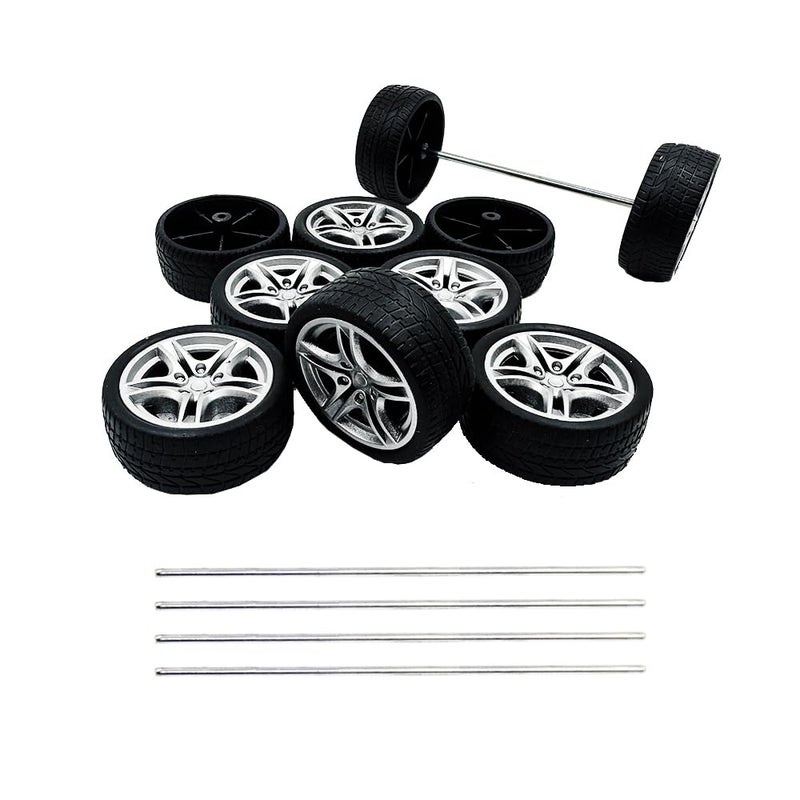 URIMPAVIDO 10PCS Toy Car Wheel 48mm Toy Car Rubber Tire Wheels with 5PCS Shaft Round Rod Axles for RC Car Truck Robot DIY Model Toy Parts - Image 3