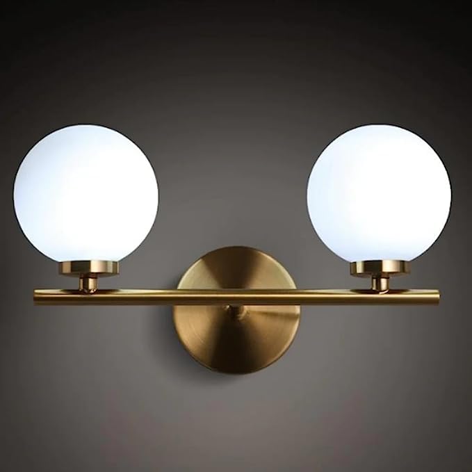 WOKE Double Globe at 180 Degree Indoor/Outdoor Wall Light/Wall Lamp Lighting for Decor Home/Living Room- Golden and Milky,Corded Electric (Without Bulb) 78949 - Image 3