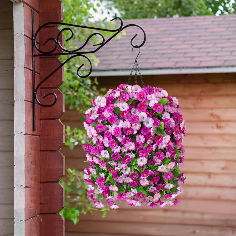 Ammyoo Artificial Fake Hanging Flowers Basket for Spring Decor, Faux Silk Flower in Planter for Summer, Outdoor Artificial Floral for Home Porch Yard(Double Lotus) - Image 2