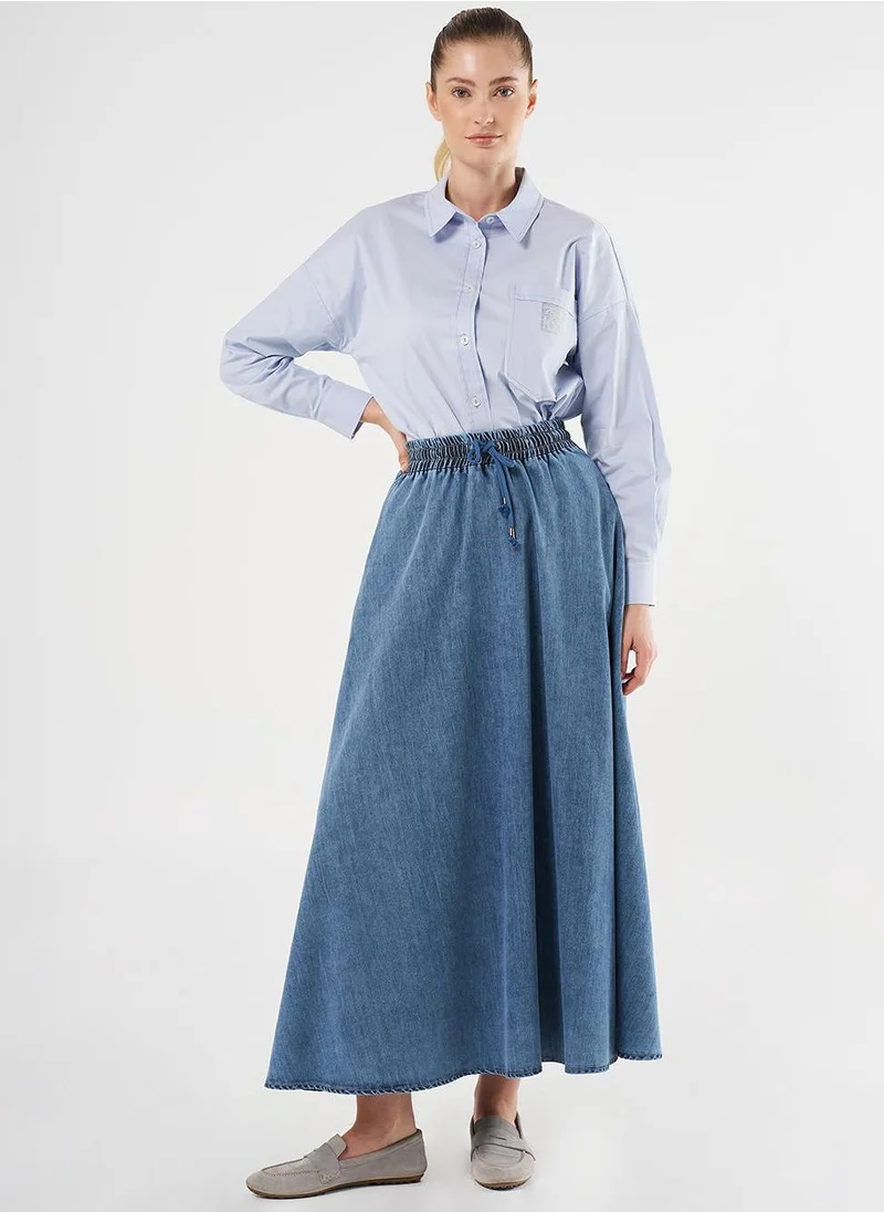 Kayra Elasticated Lyocell Skirt with Towel Wash Texture
