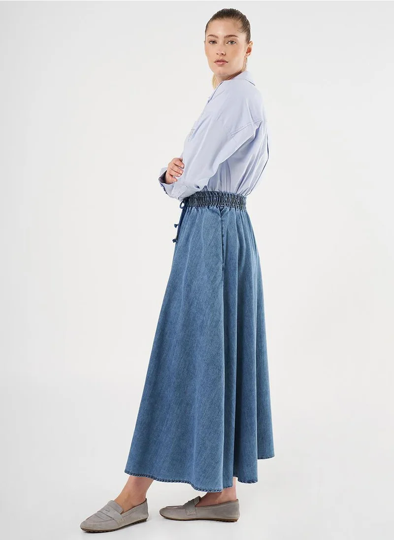 Kayra Elasticated Lyocell Skirt with Towel Wash Texture