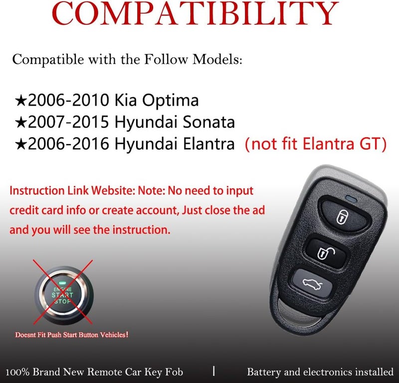 MechanMagic Key Fob Remote Replacement Fits for Hyundai Elantra 2006-2016/Sonata 2007-2015/Kia Optima 2006-2010 OSLOKA-950T/310T/360T Keyless Entry Remote Control 315MHz - Image 2
