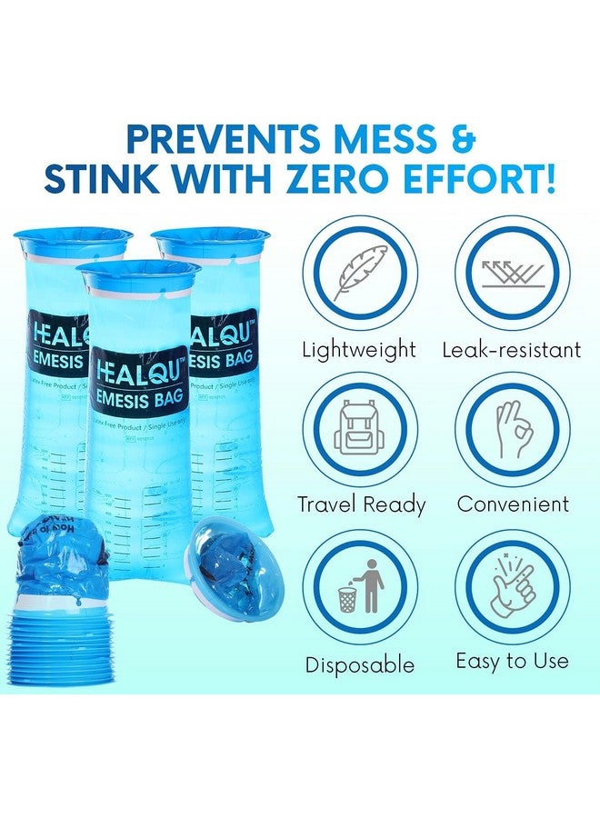 HEALQU Healqu Hospital Vomit Bags - 60 Pack 1000ml Car Throw Up Bag - for Airsick Travel & Motion Sickness - Leak Resistant Medical Grade Puke Bag - Disposable Barf Bags Throw Up, Nausea  - Image 2