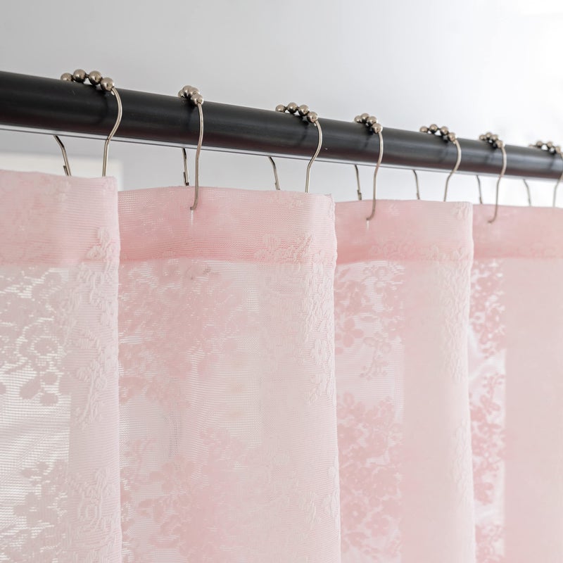 TUDECO Pink Shower Curtain - Shabby Chic Lace Spring Shower Curtain with Attach Valance for Bathroom, Cute Sheer Vintage Coquette Floral Light Pink Girly Shower Curtain, Scalloped Edge, 72 x 72 Inch - Image 2