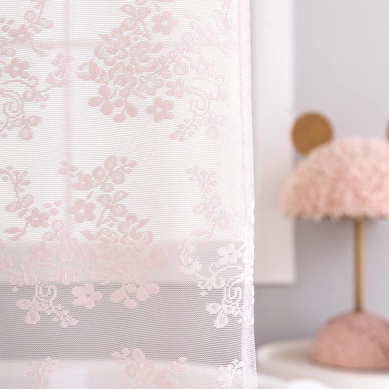 TUDECO Pink Shower Curtain - Shabby Chic Lace Spring Shower Curtain with Attach Valance for Bathroom, Cute Sheer Vintage Coquette Floral Light Pink Girly Shower Curtain, Scalloped Edge, 72 x 72 Inch - Image 3