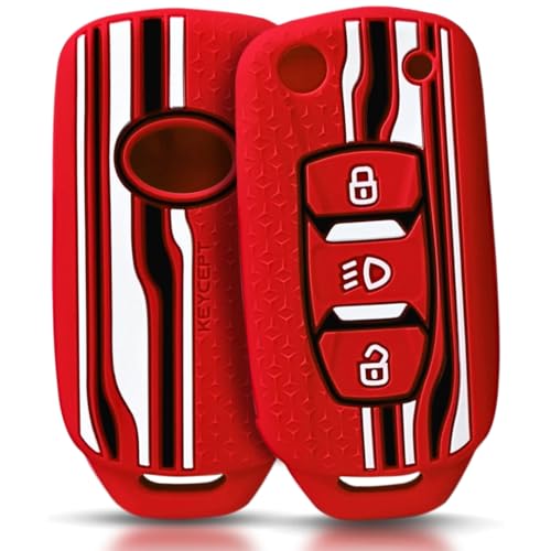 KEYCEPT Tristar Key Cover for Tata Tiago | Nexon | Altroz | Punch | Tigor | Zest | Curvv | Hexa | EV and Facelift for 3 Button flip Key (Red) - Image 1