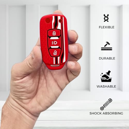 KEYCEPT Tristar Key Cover for Tata Tiago | Nexon | Altroz | Punch | Tigor | Zest | Curvv | Hexa | EV and Facelift for 3 Button flip Key (Red) - Image 5