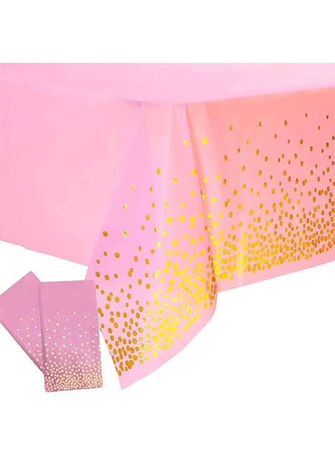 2 Pack Plastic Pink Tablecloth Disposable Pink and Gold Tablecloth for Rectangle Tables 54" x 108" Party Decorations for Birthdays Thanksgiving Christmas Valentines Weddings Outdoor BBQ Picnics（pink） - Image 1