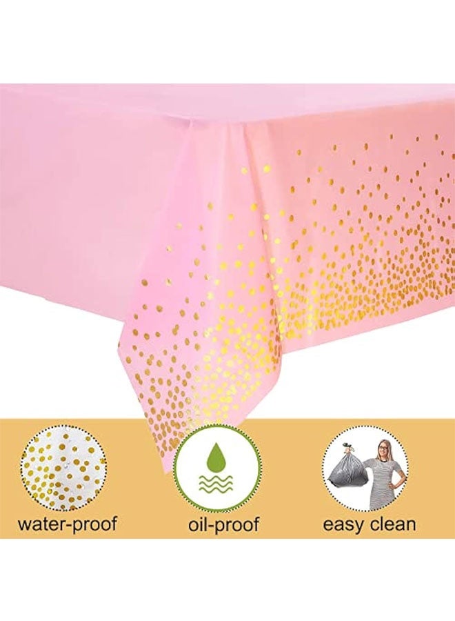 2 Pack Plastic Pink Tablecloth Disposable Pink and Gold Tablecloth for Rectangle Tables 54" x 108" Party Decorations for Birthdays Thanksgiving Christmas Valentines Weddings Outdoor BBQ Picnics（pink） - Image 5