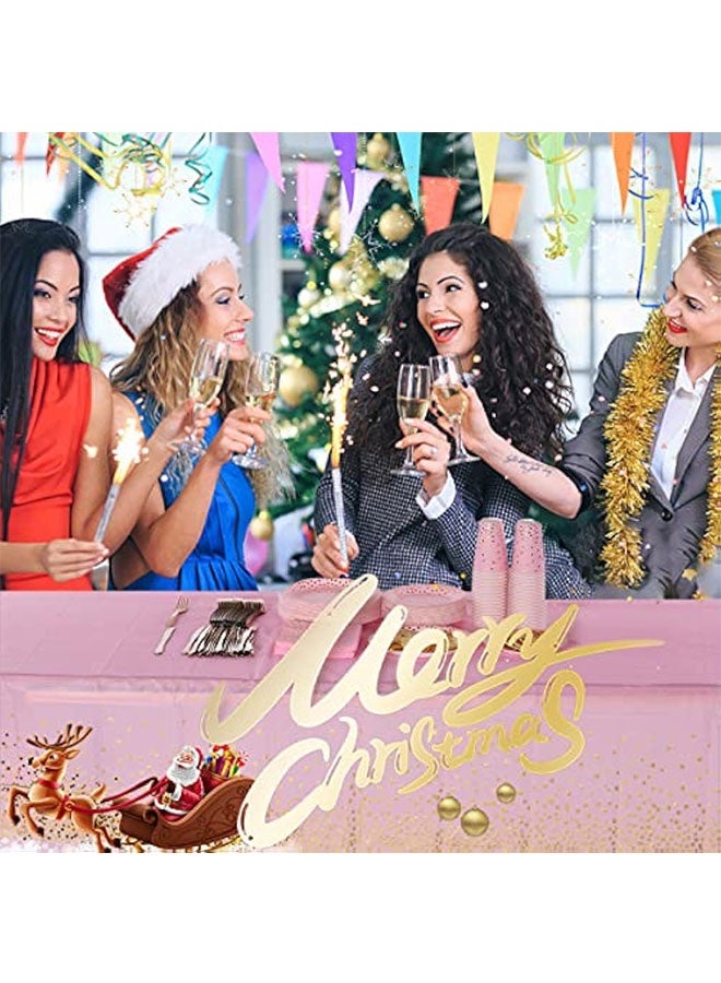 2 Pack Plastic Pink Tablecloth Disposable Pink and Gold Tablecloth for Rectangle Tables 54" x 108" Party Decorations for Birthdays Thanksgiving Christmas Valentines Weddings Outdoor BBQ Picnics（pink） - Image 4