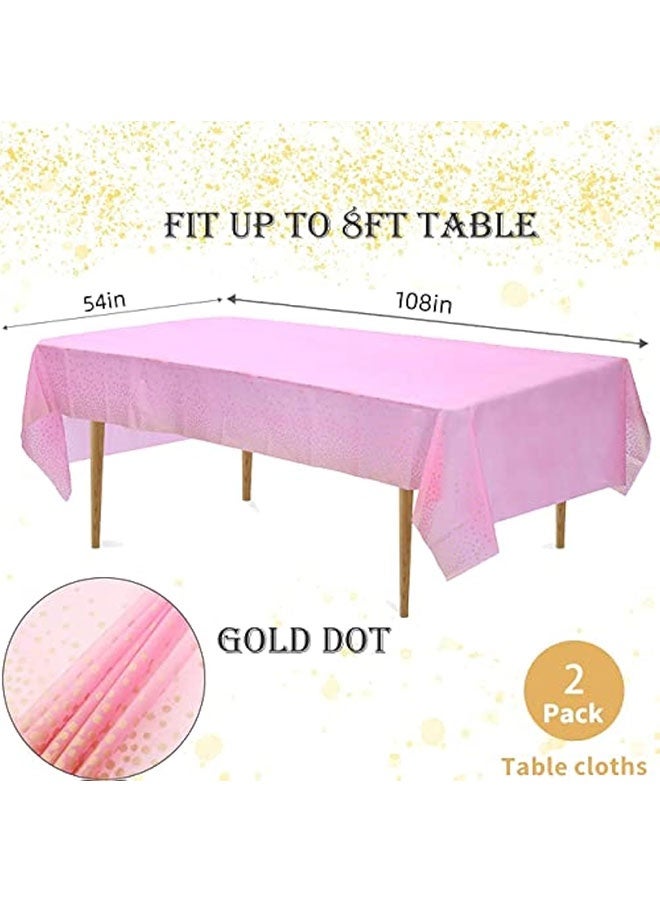 2 Pack Plastic Pink Tablecloth Disposable Pink and Gold Tablecloth for Rectangle Tables 54" x 108" Party Decorations for Birthdays Thanksgiving Christmas Valentines Weddings Outdoor BBQ Picnics（pink） - Image 2