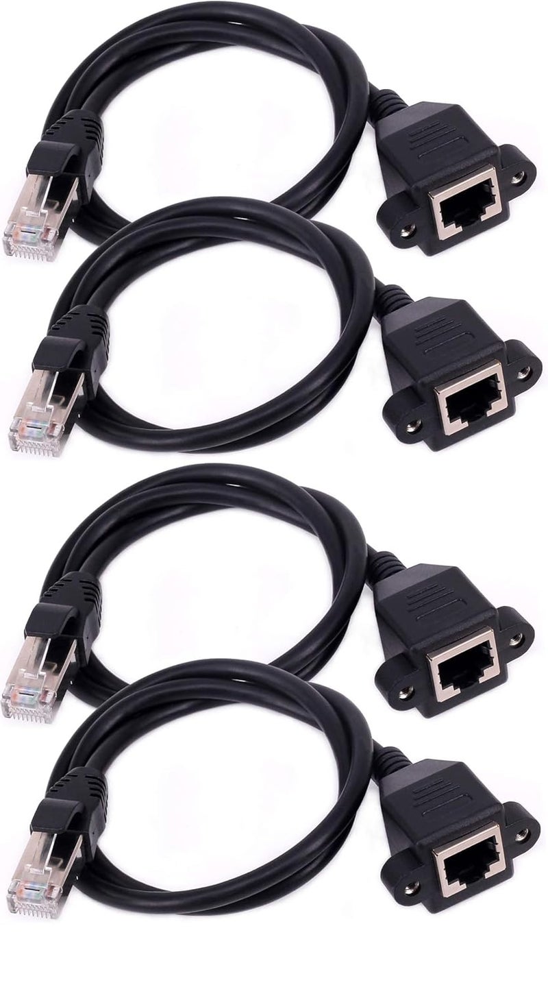 WiredCom® Ethernet Extension Cable, [0.5 Meter] 0.6m RJ45 Male to Female LAN Ethernet Network Cat6 Cat5e Cat5 Panel Mount Cable RJ45 Extension Extender Cord (Pack of 4) - Image 1