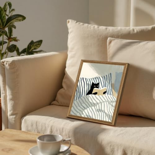 Fantasy Artists Reading Black Cat on Bed Wood Framed Wall Art, Easy to Hang Fade Resistant Art Prints, Perfect for Bedroom Living Room Bathroom Home Office Wall Decor, 8x10 Inches - Image 3
