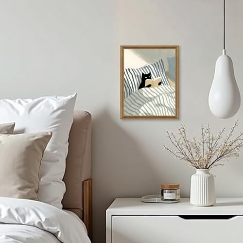 Fantasy Artists Reading Black Cat on Bed Wood Framed Wall Art, Easy to Hang Fade Resistant Art Prints, Perfect for Bedroom Living Room Bathroom Home Office Wall Decor, 8x10 Inches - Image 2