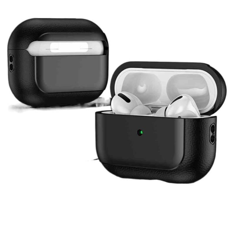حافظة حماية متوافقة باللون أسود من مادة TPU مع سماعات AirPods Pro جلدية مع تي بي يو وغطاء صلب - Image 1