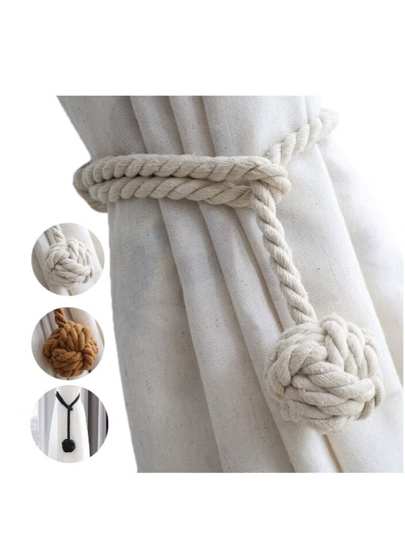 YUFAN Curtain Tiebacks 2 Pack, Curtain Ties, Curtain Holders for Wall Drapes, Curtain Holdbacks, Handwoven Cotton String Tie Ball for Curtains Pull Backs - Image 1