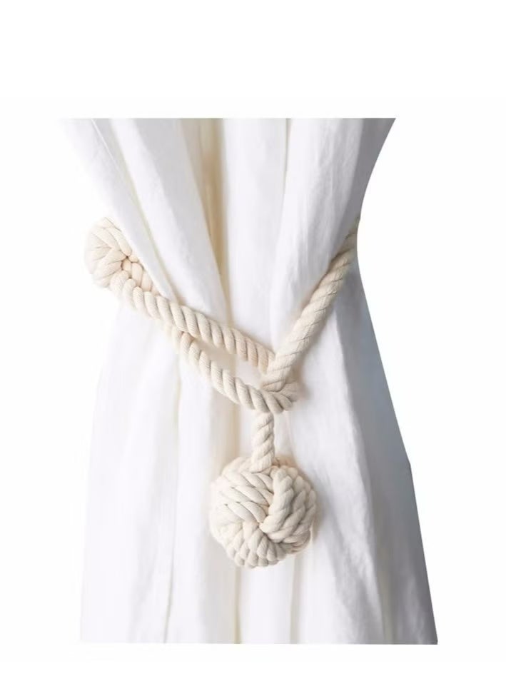 YUFAN Curtain Tiebacks 2 Pack, Curtain Ties, Curtain Holders for Wall Drapes, Curtain Holdbacks, Handwoven Cotton String Tie Ball for Curtains Pull Backs - Image 3
