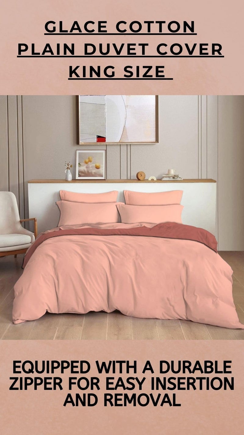 TIB Glace Cotton Plain Duvet Cover King Size | Blanket Cover Double Bed | Quilt Cover Double Bed with Zipper 140 GSM, 90x100, Peach - Image 3