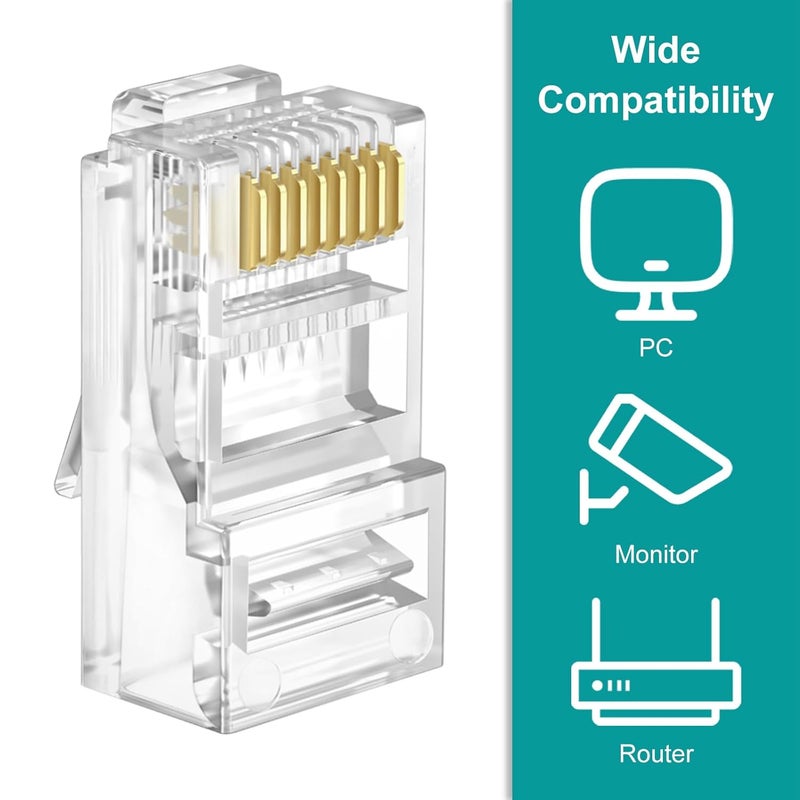 Brileine عبوة المكونة من 100 وحدة من موصلات RJ45 النوع Cat6 المزودة بغطاء واقي (موصلات Cat6/Cat5e/نهايات إيثرنت/Cat6/مقابس RJ45 قابلة للتعديل)، مناسبة لكابلات UTP سواء كانت مفردة أو متعددة الأسلاك. - Image 5