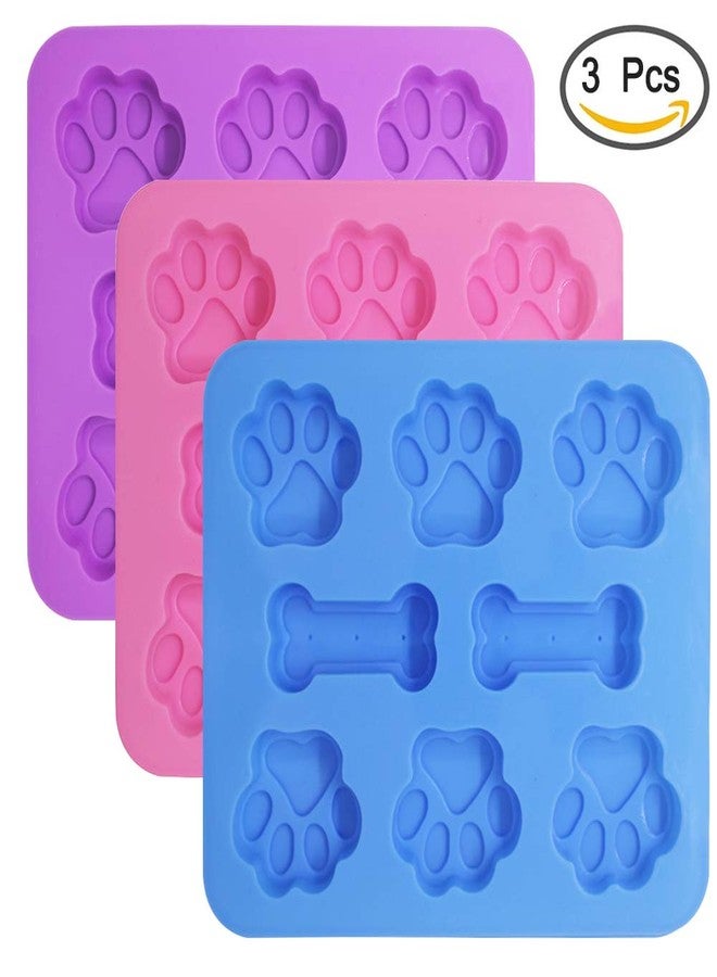 FineGood 3 Pcs Silicone Molds Puppy Dog Paw & Bone Shaped 2 in 1, 8-Cavity, FineGood Reusable Ice Candy Trays Chocolate Cookies Baking Pans, Oven Microwave Freezer Dishwasher Safe-Pink, Blue, Purple - Image 2