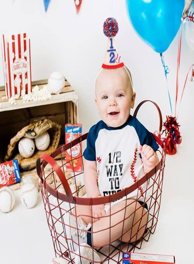 بيديد قبعة بيسبول مطرزة بالخرز لعيد الميلاد - زينة عيد ميلاد نصف شهر/6 أشهر، قبعة في منتصف الطريق إلى أول شهر، لافتة حفل عيد ميلاد الطفل الصغير ذي الستة أشهر، (نصف) - Image 4