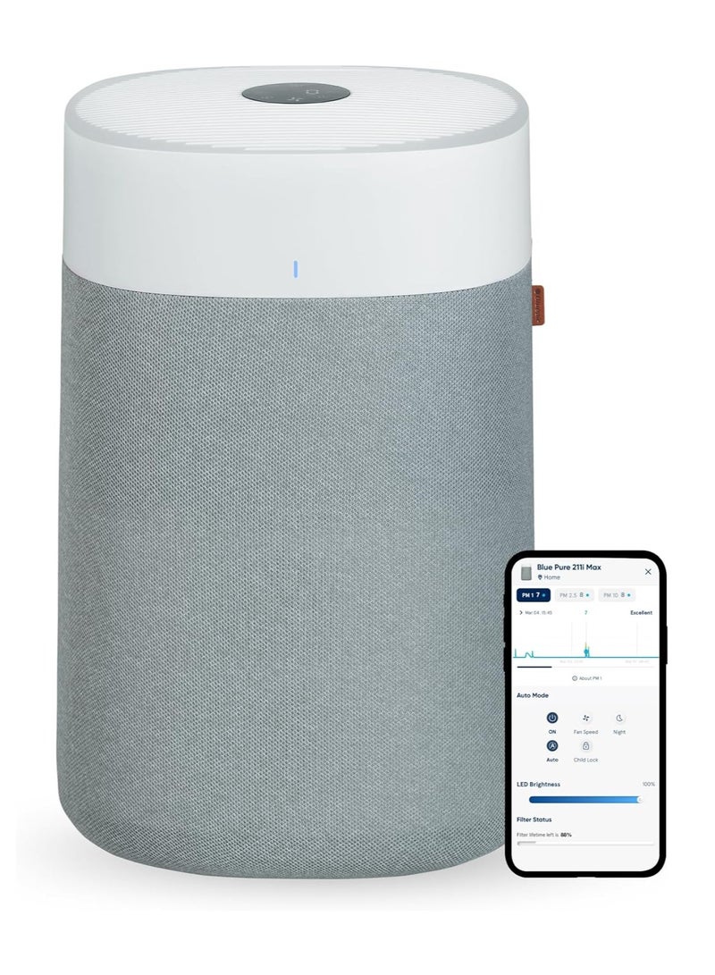 Blueair Blue Pure 211i Max Air Purifier for Extra Large Rooms, Cleans 3,235 sqft in 1 Hour, 5-Stage Filtration, Odor Removal, HEPASilent for Virus, Bacteria, Pets, Dust, Smoke, Smart Wifi - White Grey - Image 1