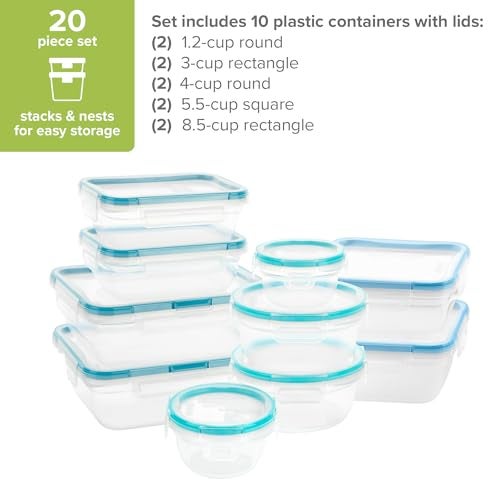 Snapware Total Solutions (10-Pack, Mixed Sizes) Plastic Food Storage Containers Set, Airtight & Leakproof Locking BPA-Free Lids Tupperware, Freezer Dishwasher Microwave Safe - Image 3