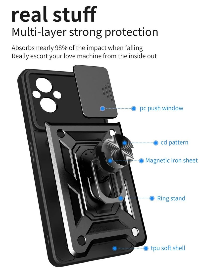 Case Cover For realme C67 4G , Slide Camera Lens Cover + 360°Rotating Kickstand Ring + Support Magnetic Car Mount Shockproof Mobile Phone Case - Image 2