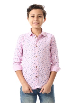 Andora Printed Palm Tree Shirt For Boys_Pink & Blue  - Image 1