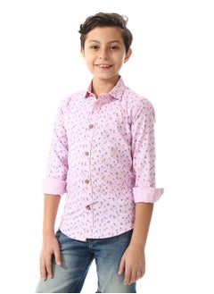 Andora Printed Palm Tree Shirt For Boys_Pink & Blue  - Image 2