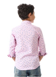 Andora Printed Palm Tree Shirt For Boys_Pink & Blue  - Image 3