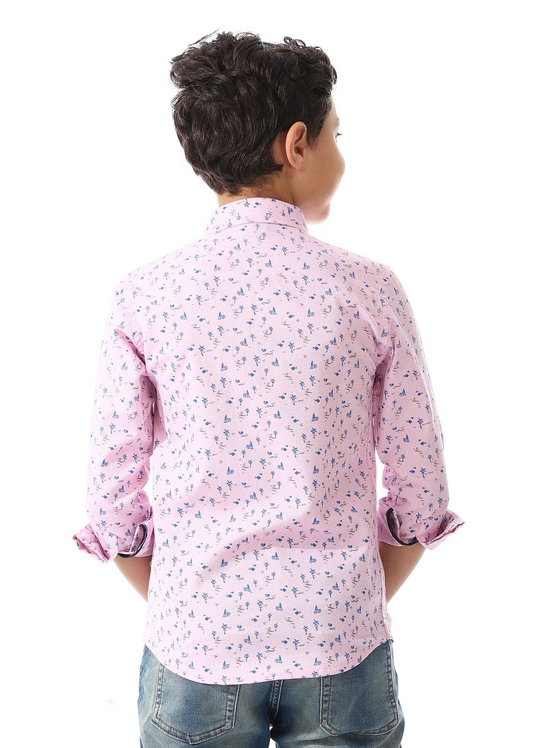 Andora Printed Palm Tree Shirt For Boys_Pink & Blue - Image 3