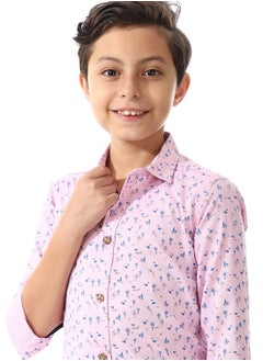 Andora Printed Palm Tree Shirt For Boys_Pink & Blue  - Image 4