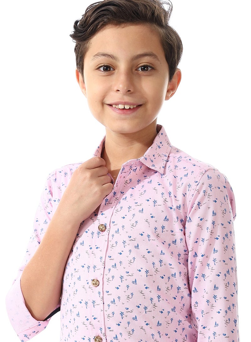 Andora Printed Palm Tree Shirt For Boys_Pink & Blue - Image 4