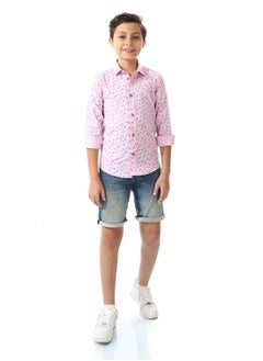 Andora Printed Palm Tree Shirt For Boys_Pink & Blue  - Image 5
