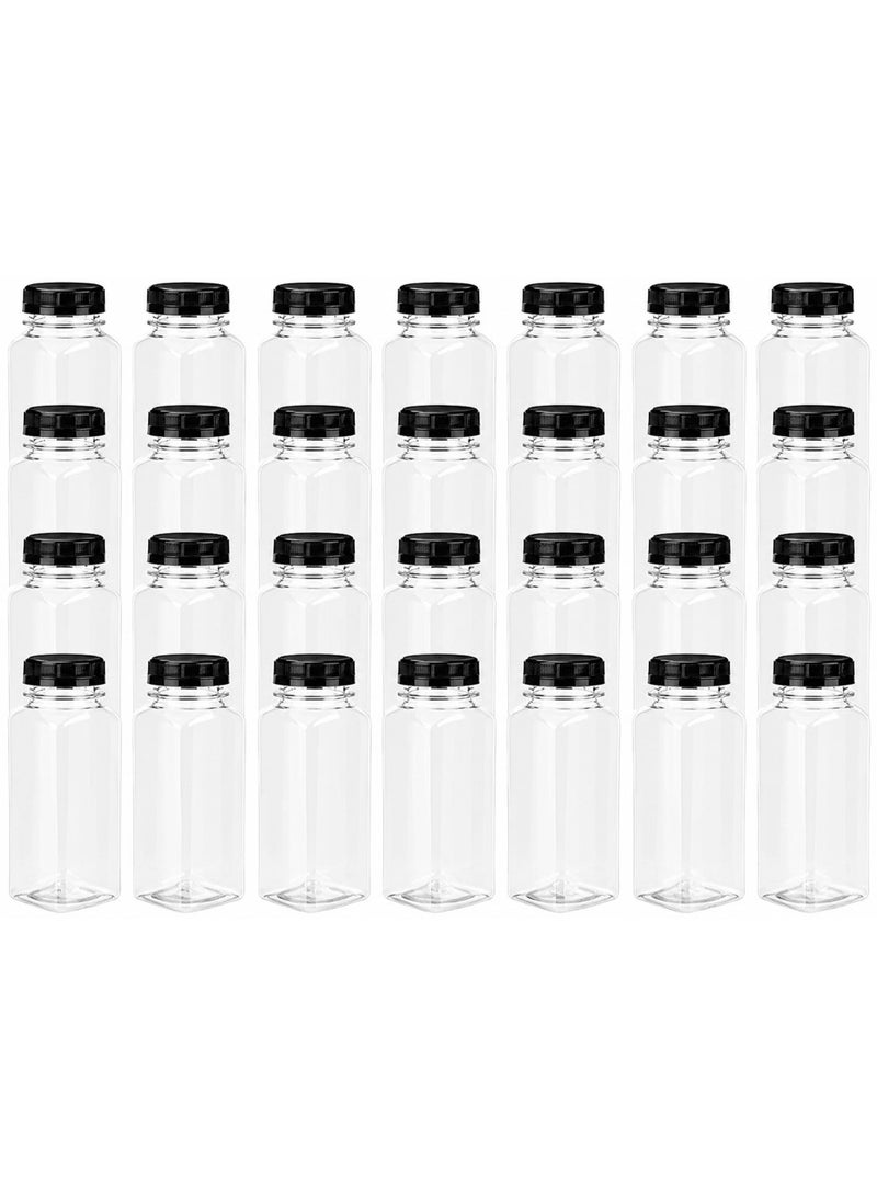 Lavish Empty Plastic Reusable Square Bottles 24Pcs 250ml/8Oz | Transparent Juice, Milk, Water Storage Containers with Black Caps | Portable Travel Size Beverage Bottles - Image 1